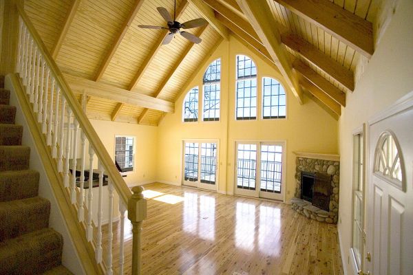 Inside of a large timber wood house